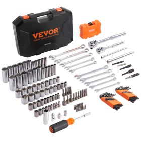 VEVOR Mechanics Tool Set And Socket Set,  Drive Deep And Standard Sockets, 145 Pcs SAE And Metric Mechanic Tool Kit With Bits, Combination Wrench, Hex