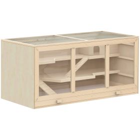 Hamster Cage 3 Tiers Wooden Big Habitat Mice Rat Exercise Play House Pen Opening Roof Ramps