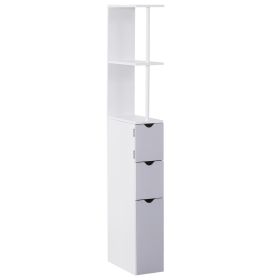 55  Tall Bathroom Cabinets, Narrow Storage Cabinet Freestanding Linen Tower With 2 Tier Shelf And Drawers, White