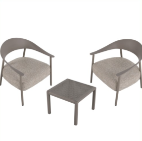 Modern 2 Piece Accent Chair Set With Coffee Table  Apricot Brown PP  Steel Frame Sofa Set, Soft Cushioned Seating For Living Room, Lounge, Balcon
