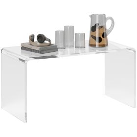 32  Clear Acrylic Coffee Table, 0.5In Thick C-Shape Waterfall End Coffee Table, Multipurpose Lucite Tea Table For Living Room