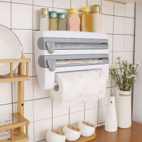 Kitchen Roll Dispenser/Organizer with Paper Towel, Plastic Wrap & Foil Paper Holder and Cutter: Wall Mounted