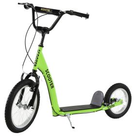 Aosom Youth Scooter with Adjustable Handlebar, Front and Rear Dual Brakes & Inflatable Wheels, for Kids 5+, Green