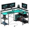 HOMCOM 59" L Shaped Desk with Storage, Corner Desk with LED Lights and Power Outlets for Home Office, Small Space, Black