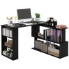 HOMCOM Black L-Shaped Desk 360° Rotating Home Office Corner Computer Desk with Storage