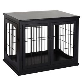 Modern Wooden Dog Crate Furniture Double Door for Small Dogs Stylish Black