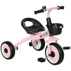 Qaba Pink Kids Tricycle for Toddlers Age 2-5 with Adjustable Seat Basket Bell Handlebar Grips Toddler Bike