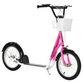 Aosom kids Scooter, Kick Scooter with Adjustable Handlebars, Double Brakes, Inflatable Rubber Tires, Basket, Cupholder, Mudguard, Pink