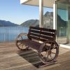 Outsunny Wagon Wheel Bench Rustic 2-Person Outdoor Patio Carbonized Finish with Backrest