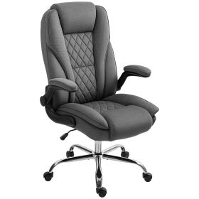 HOMCOM Executive Office Chair, Desk Chair with Flip-up Armrest, Diamond Fabric Computer Chair for Home Office, Charcoal Gray
