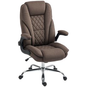 HOMCOM Executive Office Chair, Desk Chair with Flip-up Armrest, Diamond Fabric Computer Chair for Home Office, Dark Brown