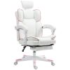 HOMCOM PU Leather Office Chair, Executive Desk Chair with Headrest, Foot Rest, Swivel Wheels, Reclining Computer Chair, White