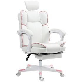 HOMCOM PU Leather Office Chair, Executive Desk Chair with Headrest, Foot Rest, Swivel Wheels, Reclining Computer Chair, White