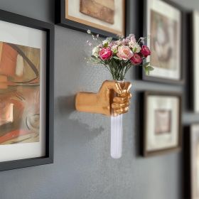 Gold Wall Sculptures, Hand Vases Home Decor, Wall Mount Art Sculpture, Unique Wall Art Statue, Funky Flower Vase Decorations
