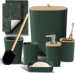 Bathroom Set - Hunter Green Bathroom Accessories Set, 6PC Bathroom Accessory Set, Bathroom Sets with Bathroom Rugs, Toilet Brush