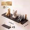 5 Pack Black Floating Shelves with Gold Brackets, Paulownia Wood Wall Mounted Shelves