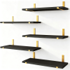 5 Pack Black Floating Shelves with Gold Brackets, Paulownia Wood Wall Mounted Shelves