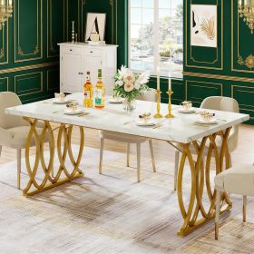 Modern Dining Table with Faux Marble Tabletop for 4-6 People