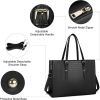 Women Business Leather Laptop Tote Bag Large Capacity Detachable Strap Zipper