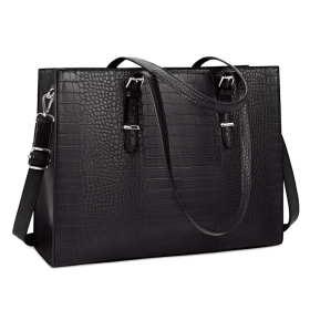 Women Business Leather Laptop Tote Bag Large Capacity Detachable Strap Zipper