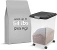 Airtight Dog Food Storage Container, Up to 54 lbs, Attachable Wheels, For Dog Cat Bird and Other Pet Food Storage Bin, Keep Fresh, Translucent Body