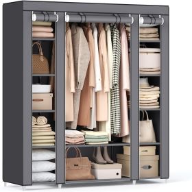 Portable Closet for Bedroom, Clothes Rail with Non-Woven Fabric Cover, Clothes Storage Organizer, 59 x 17.7 x 69 Inches, 12 Compartments, Gray