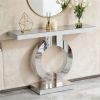 Mirror console, modern sofa table, storage area, elegant display space