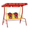 Porch Swing for Kids with Adjustable Canopy to Block Sun at Angles, Kids Swing Chair with Seatbelts, Ladybug Pattern, Gift for Kids Ages 3-6, Red