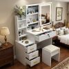 Makeup Vanity Desk with LED Lighted Mirror and Makeup Stool & 4 Drawers