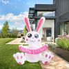 3.8 FT Easter Inflatable Cute Bunny Outdoor Decorations, Easter Blow up Banner Bunny Yard Decorations Build-in Flashing LED Lights