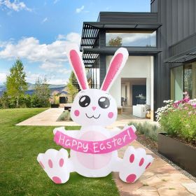 3.8 FT Easter Inflatable Cute Bunny Outdoor Decorations, Easter Blow up Banner Bunny Yard Decorations Build-in Flashing LED Lights