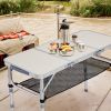 Portable Adjustable Height Folding Table with Mesh Storage Shelf – Lightweight Aluminum Camping Table, 3 Height Settings