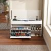 Entryway Bench with Shoe Storage,Adjustable 3-Tier Flip-Up Drawers & Hidden Cabinet,Space-Saving Shoe Organizer,Triple Storage and Modern Design