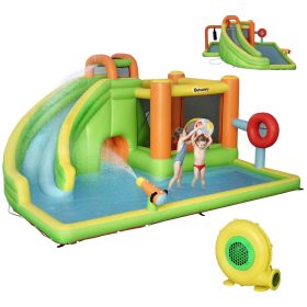7-in-1 Inflatable Water Slide, Kids Castle Bounce House Includes Slide, trampoline, Pool, Water Cannon, Ball-target, Boxing Post