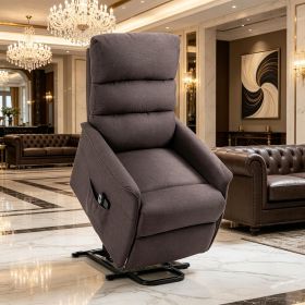 Brown Power Lift Assist Recliner Chair for Elderly with Remote Control Linen Fabric Comfortable Living Room Furniture