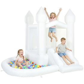 Inflatable Bounce House, 3-in-1 White Castle Bouncy House with Slide, Ball Pit and 370W Blower for Kids Ages 3-8, White