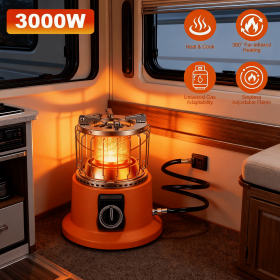 Portable 2 in 1 Propane Heater & Stove - 3000W 360° Heating with Stepless Flame Control, Heats 161-322 Sq Ft, Perfect for Camping RV Backyard Hot Pot