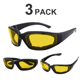 3 pairs Motorcycle Sports Biker Riding Glasses Wind Resistant Eye Protection Sports Goggles Cycling Glasses Sunglasses Yellow Color(TK/TMEU for self-p