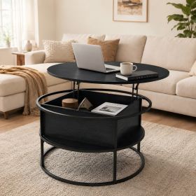 Lift-Top Coffee Table Round Center Table with Hidden Compartment Storage Shelf for Living Room, Black
