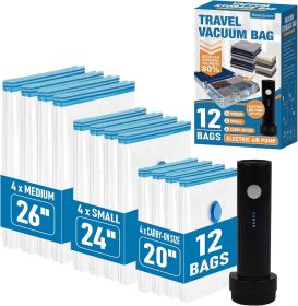 Vacuum Storage Bags, Vacuum Seal Space Saver Bags for Clothing, Travel Lugggage, Carry-on, Blankets, Comforters, Pillow, Bedding, 12 EPump