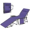 Folding Outdoor Chaise Lounge Chair Tanning Chair with 5-Level Adjustable Back, Side Table, Pillow, Pocket, Purple