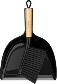 Dustpan and Brush Set, Portable Cleaning Brush and Dustpan Combo with Bamboo Handle, Black, 1 Set