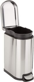 D-Shaped Small Trash Can with Soft-Close Step Pedal, Removable Inner Bucket, Carrying Handle, Smudge Resistant, 10 l / 2.6 gallon, Silver
