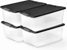4-Pack Secure Latch, Clear Plastic Storage Organizer Bins, 15 Quart, Gray Lid - Stackable Container Boxes for Bedroom, Bathroom, Garage