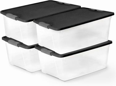 4-Pack Secure Latch, Clear Plastic Storage Organizer Bins, 15 Quart, Gray Lid - Stackable Container Boxes for Bedroom, Bathroom, Garage