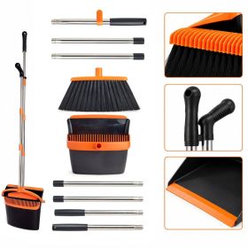 Broom and dustpan set, 54.33 inches long handle, upright dustpan with lightweight stainless steel rod, upright dustpan