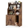 Wooden Hidden Cat Litter Box Enclosure with Storage Shelves Anti-Toppling Design Industrial Style Brown
