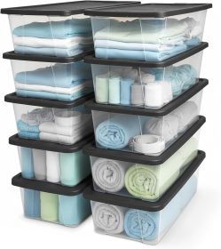 Small Clear Plastic Storage Organizer Bins w/Lids, 6 Quart, Gray - Stackable Container Boxes for Bedroom, Bathroom, Garage, and Office Organization