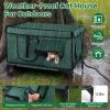 Large Heated Cat House for Outside,600D Oxford Fabric, Multiple Windows & Doors, Built-in Heating Pad, Sturdy Ground Stakes for Porch Garage Barn