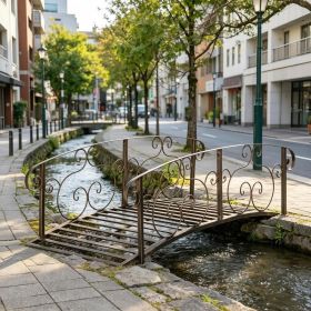 6' Metal Arch Garden Bridge with Safety Side Rails Bronze Arc Footbridge for Backyard Creek Stream Pond